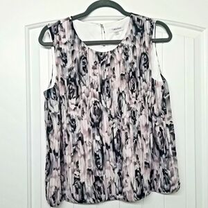 Calvin Klein Pleated Sleeveless Black/Pink/White Roses Top or Camisole